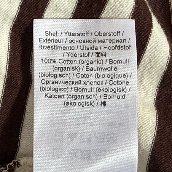 Ganni Top Tee Crew Long Sleeve Striped Casual Chic Preppy Brown White Large - Picture 10 of 13